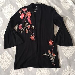 Alfani - Black Floral Cardigan With Bell Sleeves
